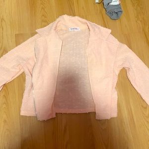 Girls light pink textured cropped jacket